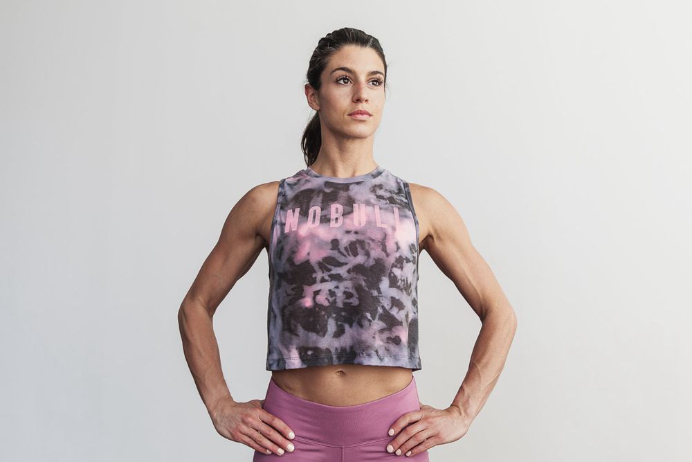 NOBULL Women's Muscle Tank Tops - Pink & Black Tie-Dye - Ireland (0719URYOW)